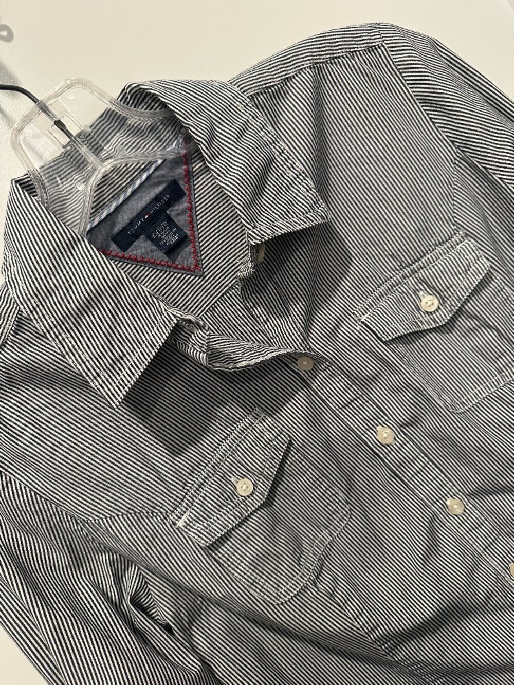 Tommy Hilfiger Blue & White striped tab sleeved fitted shirt size XS